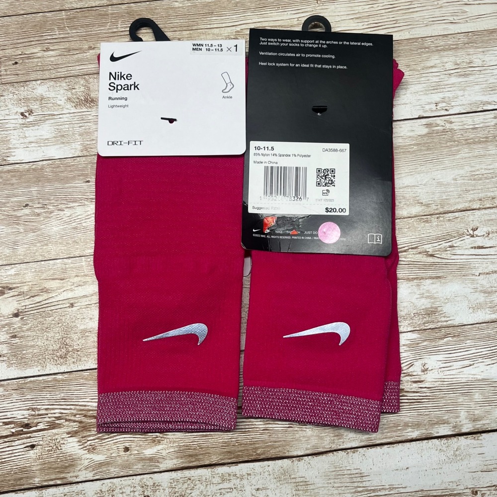2 pair Nike Spark Ankle Running Socks Men 10-11.5 Dri Fit Lightweight Pink White